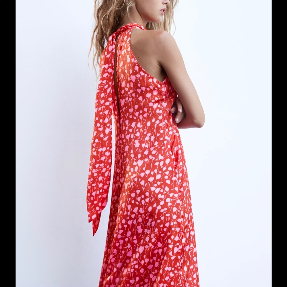 (❌SOLD) Zara Printed Halterneck Midi Dress